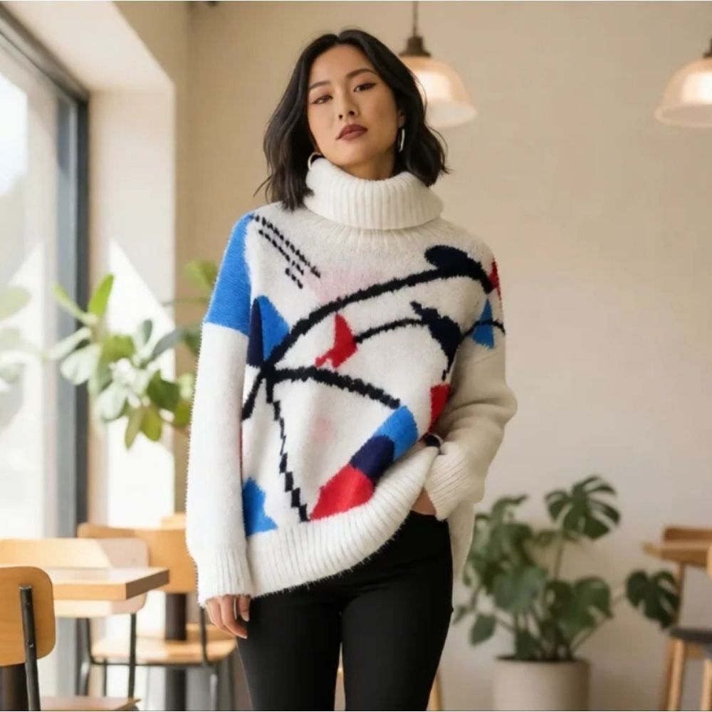 Vintage Retro 80s Turtle Neck Sweater